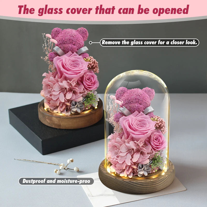 Eternal Preserved Rose in Glass Dome with LED Lights