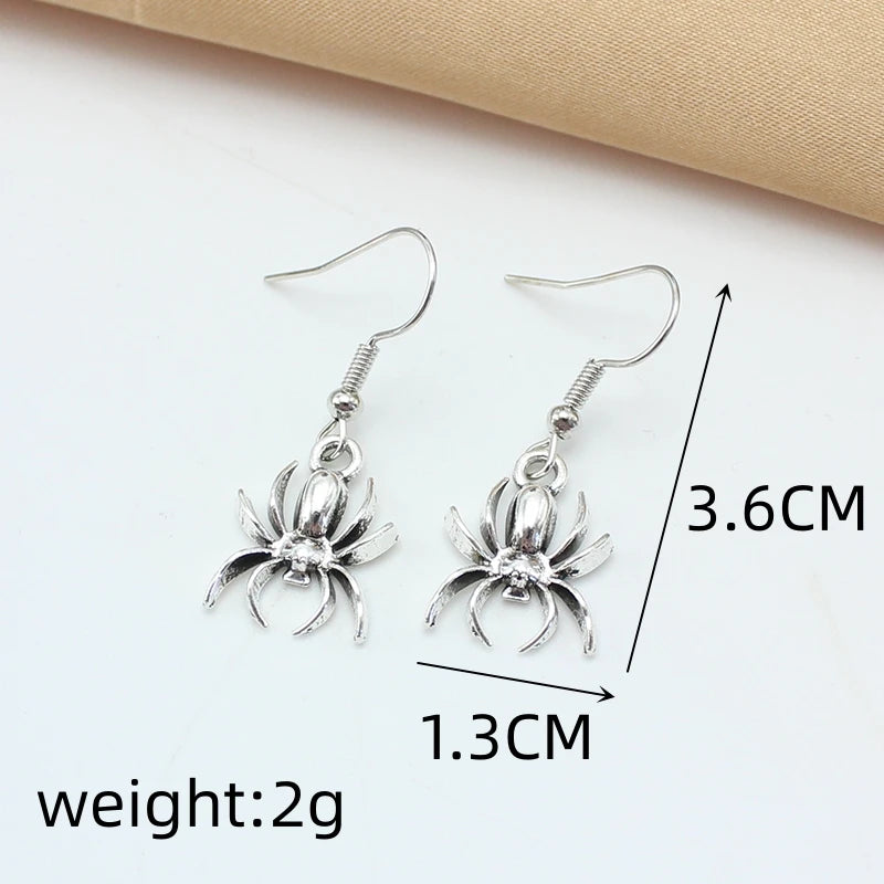 Silver Spider Drop Earrings