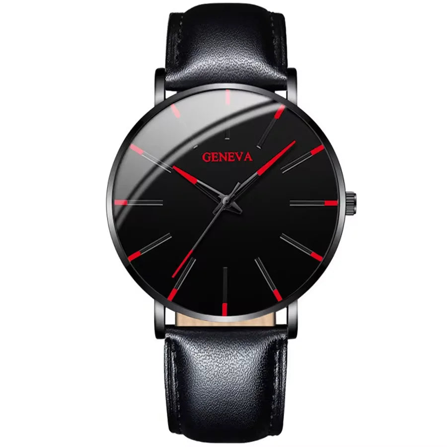 yolako 3pcs Men's Quartz Watch, Bracelet & Necklace Set - Leather Band, Numberless Dial, 41mm