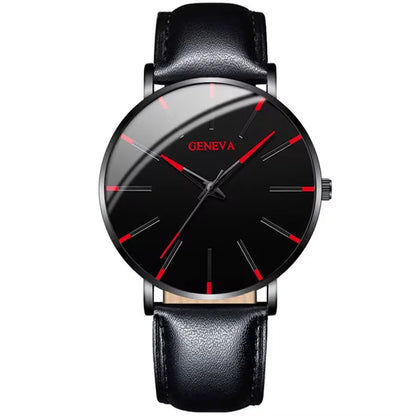 yolako 3pcs Men's Quartz Watch, Bracelet & Necklace Set - Leather Band, Numberless Dial, 41mm