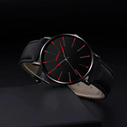 DIJANES Men's Quartz Watch & PU Leather Bracelet Set - Numberless Dial, Buckle, Fashion Casual