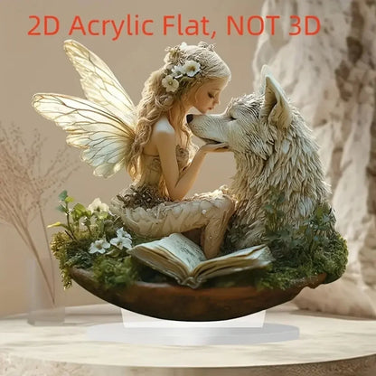 Wolf and Fairy Acrylic Plaque - 20x20cm 2D Desktop Decor Sign
