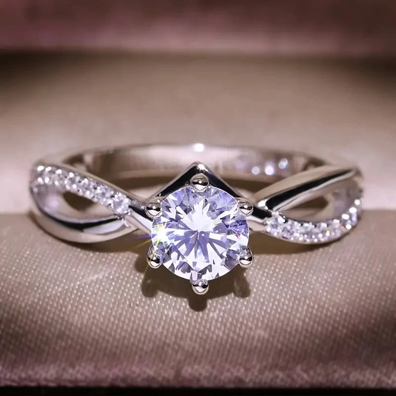 Silver Cubic Zirconia Ring - 6 Claw Engagement Band