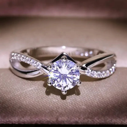Silver Cubic Zirconia Ring - 6 Claw Engagement Band