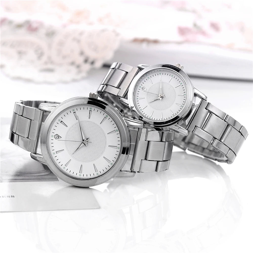 2pcs Couples Quartz Watch Set - Alloy, Numberless Dial, Fashion Casual, No Box