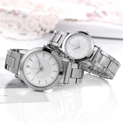 2pcs Couples Quartz Watch Set - Alloy, Numberless Dial, Fashion Casual, No Box