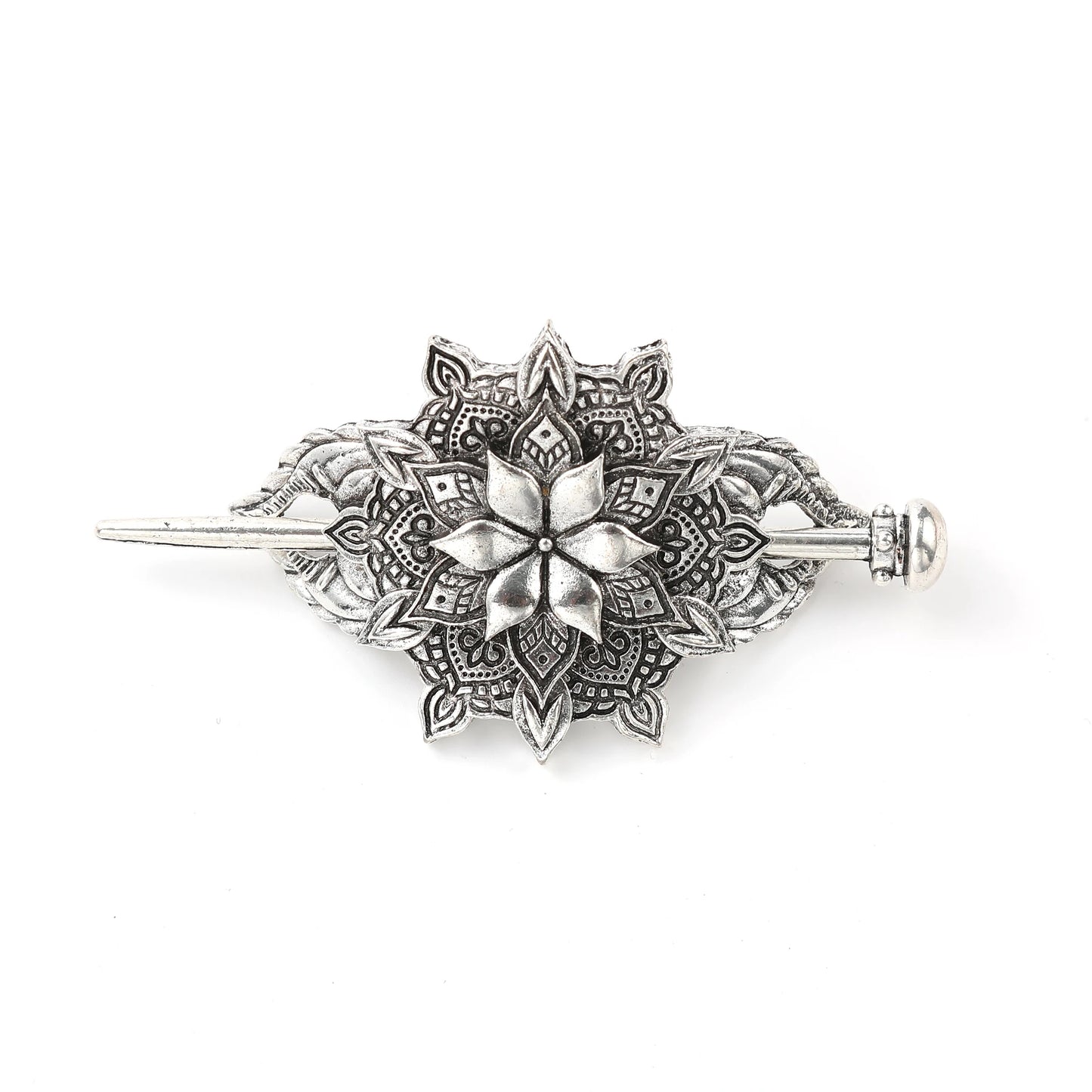 Celtic Knot Flower Hair Stick – Scandinavian Viking Style, Metal Alloy, Silver