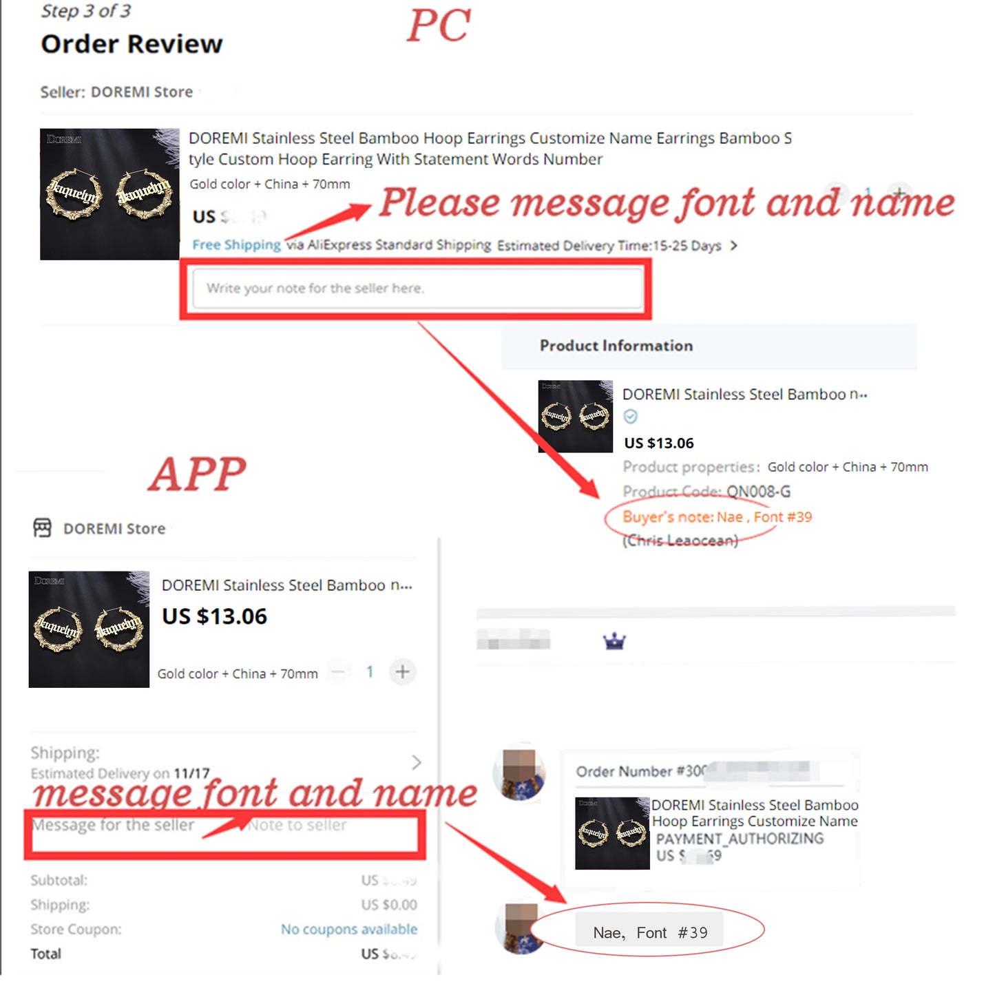 Custom Name Circle Hoop Earrings - Stainless Steel