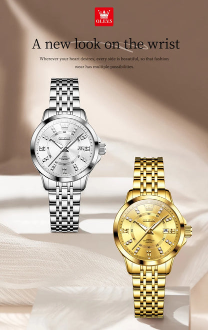OLEVS 3620 Women's Watch - Luxury Diamond, Automatic Calendar, Waterproof, Bracelet Set