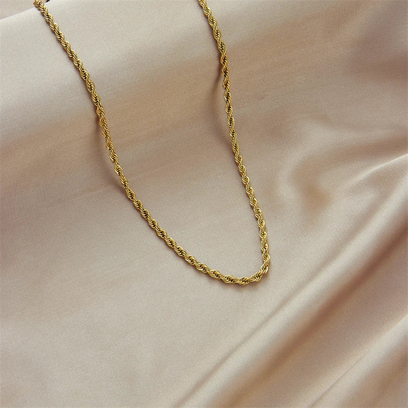 Gold Stainless Steel Chain Necklace & Bracelet Set