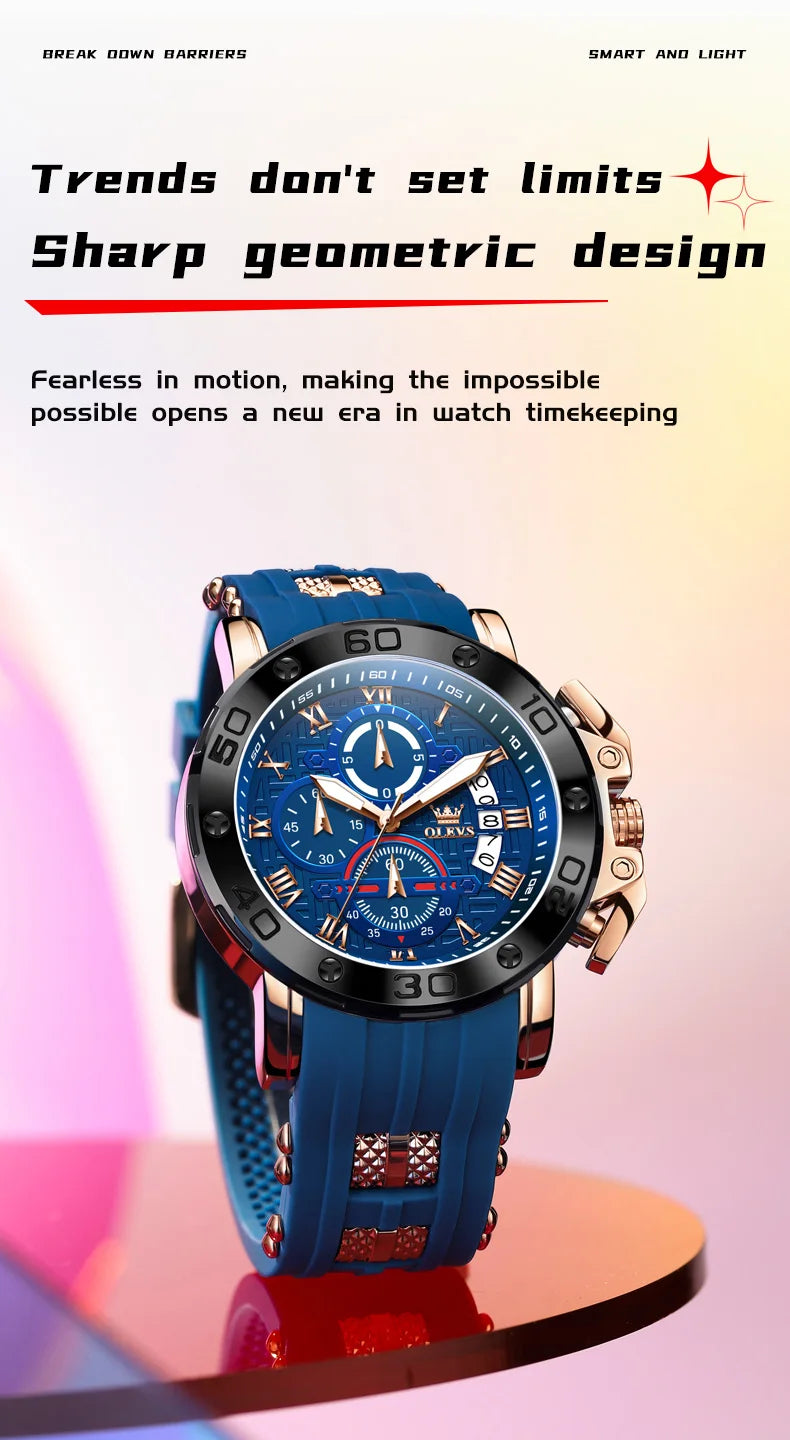 OLEVS 9986 Men's Watch - 51mm Large Dial, Silicone Strap, Waterproof, Chronograph, Luminous