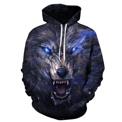 Wolf 3D Print Hoodie - Polyester O-Neck Oversized Streetwear