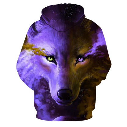 Wolf 3D Print Hoodie - Polyester O-Neck Oversized Streetwear
