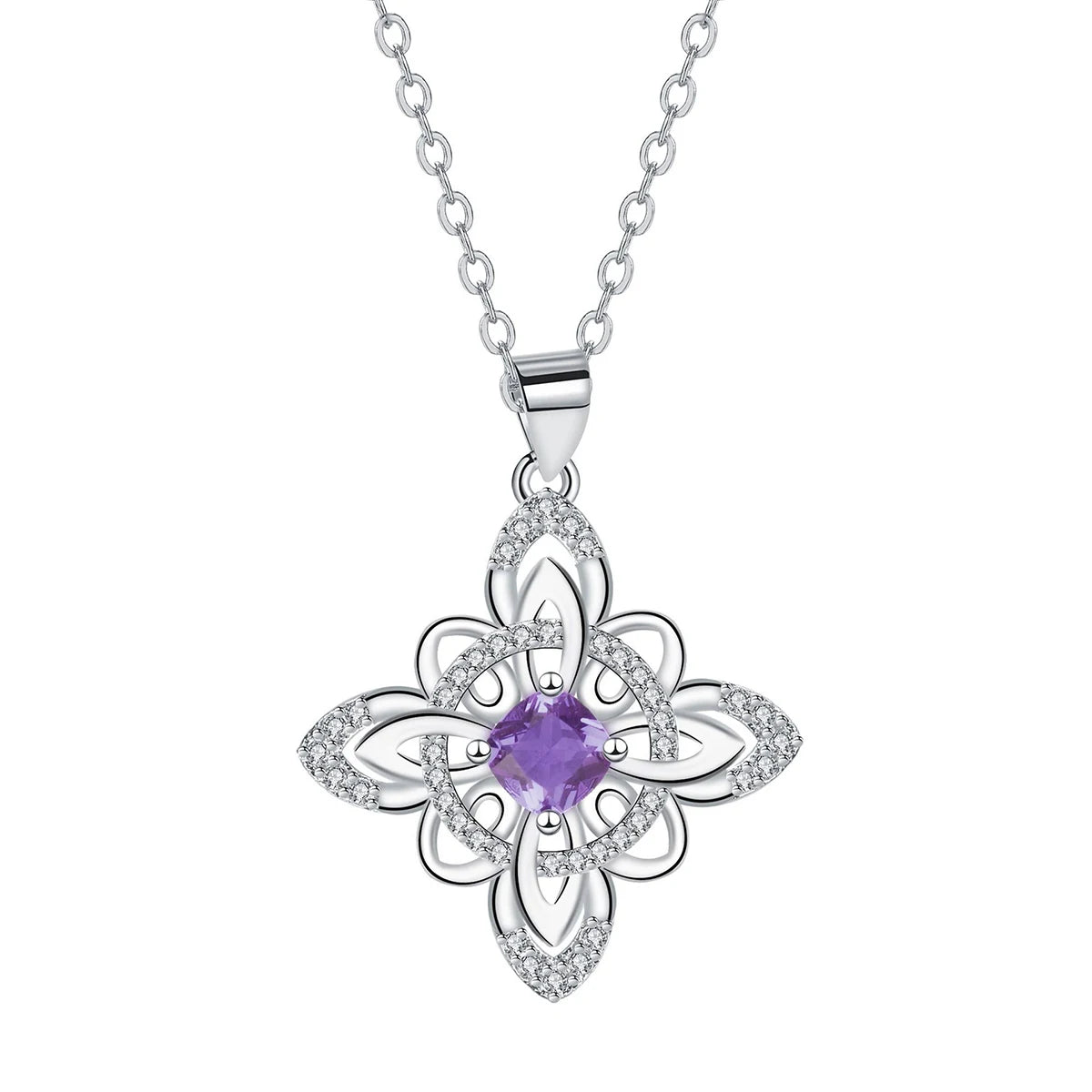 Celtic Knot Pendant Necklace – Stainless Steel, Zircon, Silver