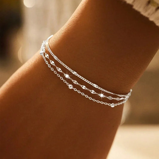 925 Sterling Silver Geometric Bead Bracelet
