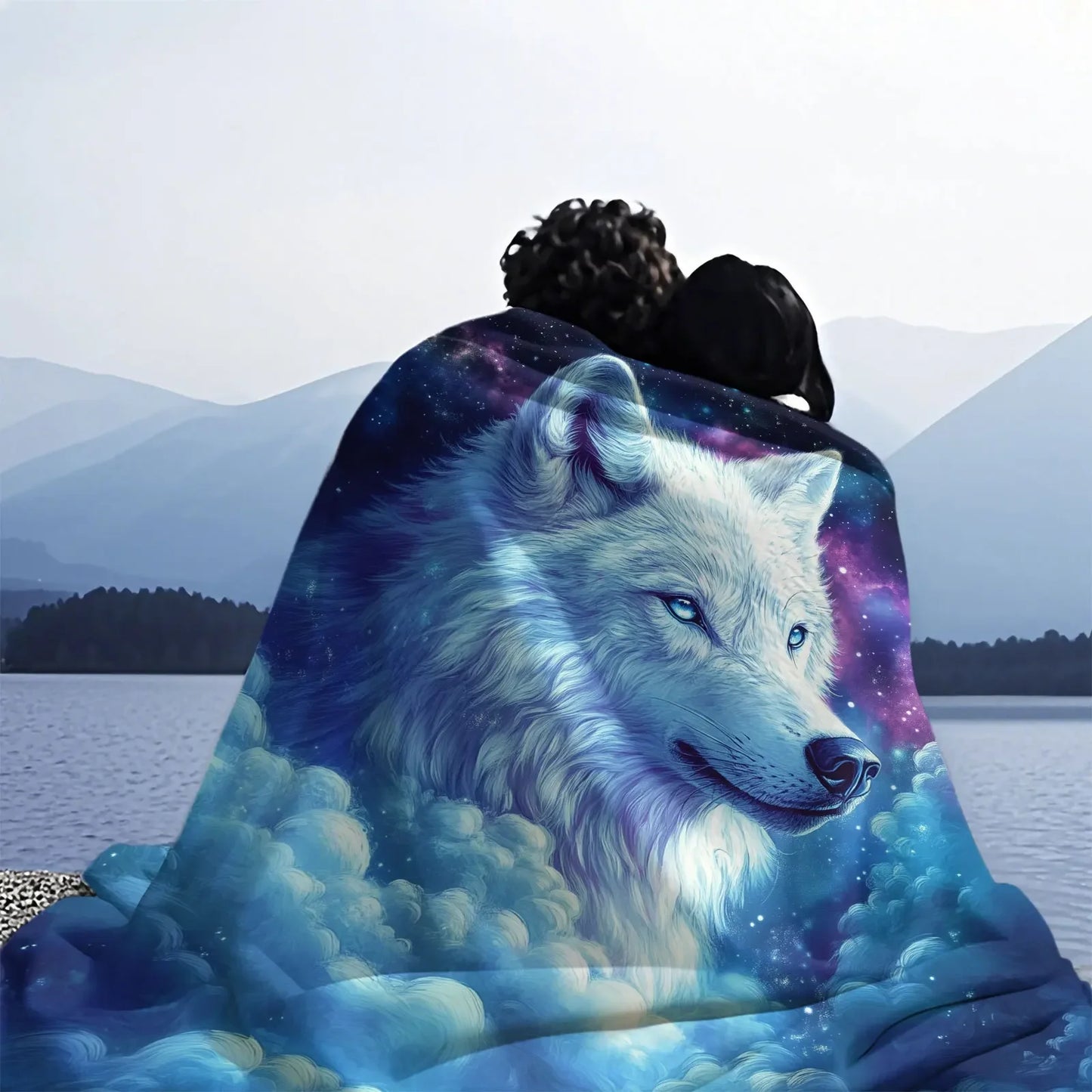 Cosmic Wolf Flannel Blanket - Polyester Coral Fleece Throw
