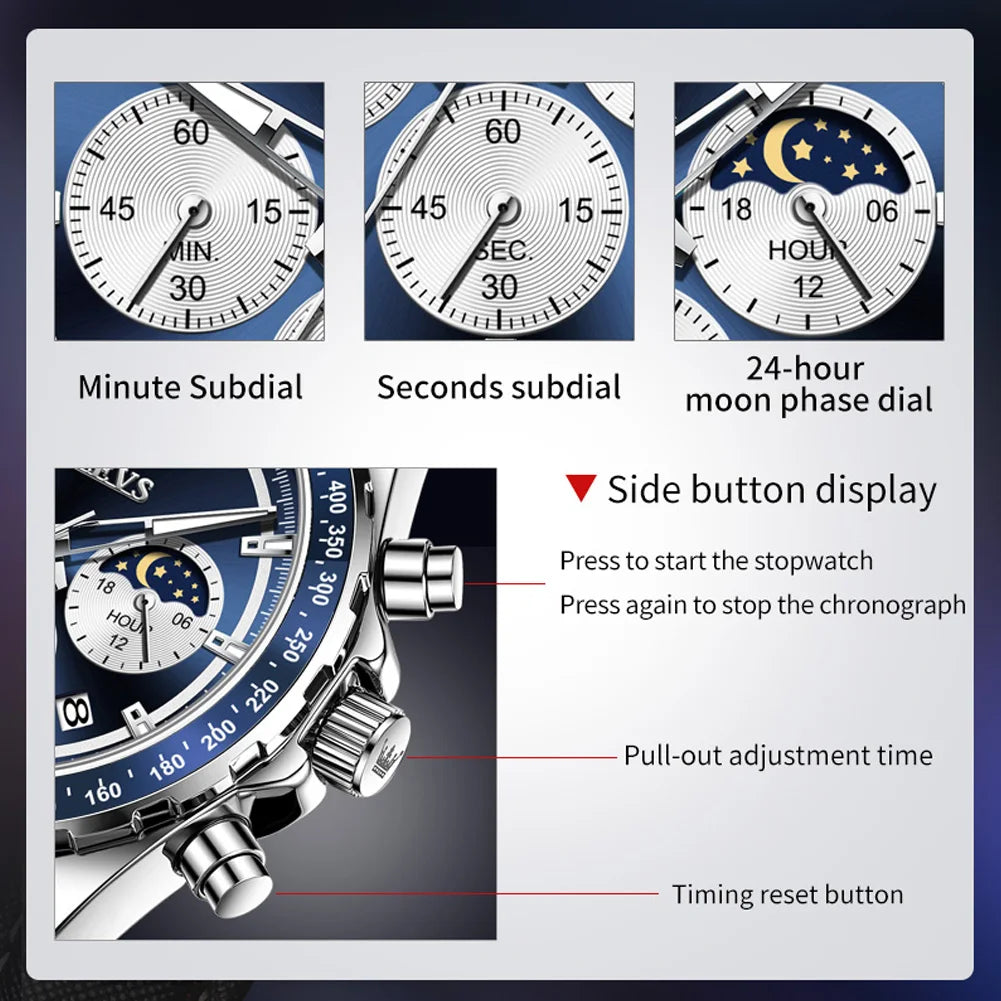 OLEVS 2945 Men's Watch - Moon Phase, Chronograph, Waterproof, Backlight, Fashion Quartz
