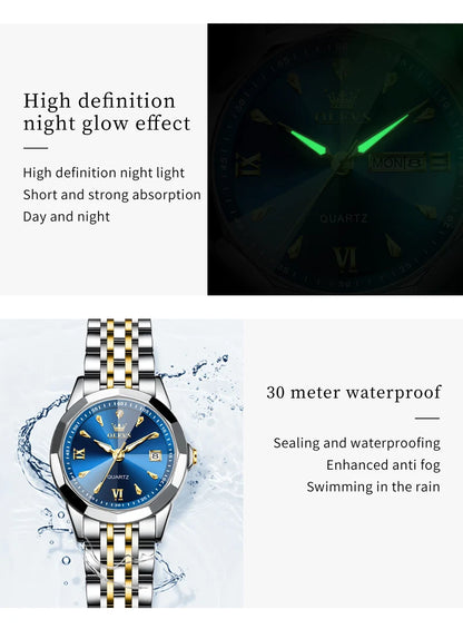 OLEVS 9998 Couple Watches - Rhombus Mirror, Luminous Date, Waterproof