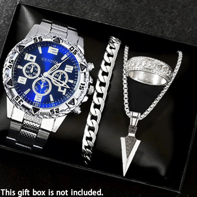 DEYROS Men's Classic Quartz Watch - Alloy Band, Numberless Dial, Auto Date, Folding Clasp