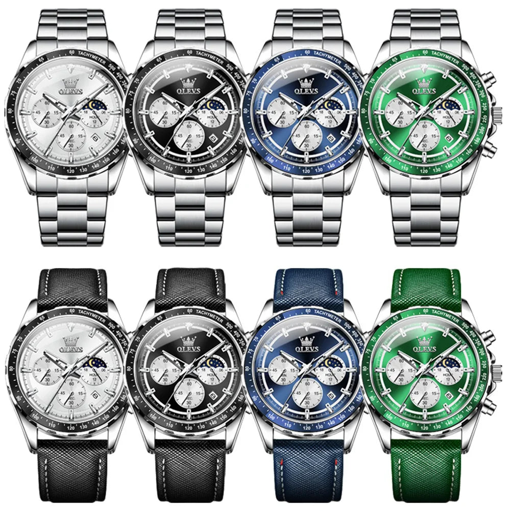 OLEVS 2945 Men's Watch - Moon Phase, Chronograph, Waterproof, Backlight, Fashion Quartz