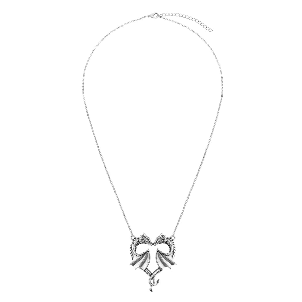 Dragon Heart Pendant Necklace – Stainless Steel, Silver, Love Symbol