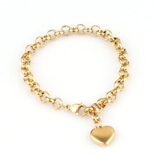 Stainless Steel Heart Pendant Chain Bracelet