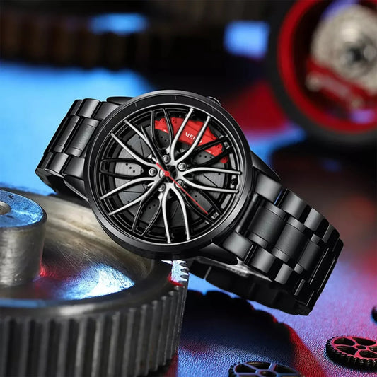 Men's Car Wheel Watch - Waterproof Stainless Steel