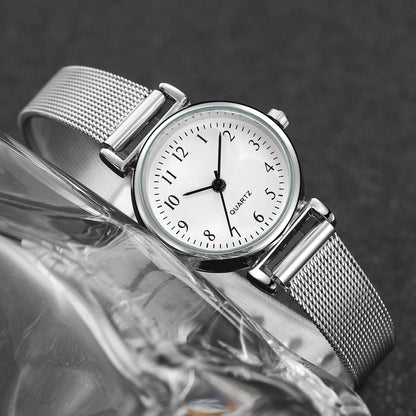 Women's 2pcs Quartz Watch & Opening Cuff Bracelet Set - Steel Mesh Band, Arabic Numeral, 25mm
