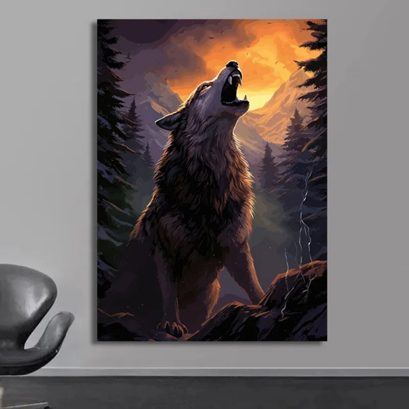 Moon Wolf Canvas Poster - Watercolor Spray Painting Wall Art