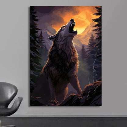 Moon Wolf Canvas Poster - Watercolor Spray Painting Wall Art
