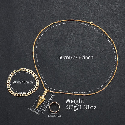 yolako 4pcs Men's Quartz Watch, Bracelet, Necklace & Ring Set - Alloy, Arabic Numeral, 40mm