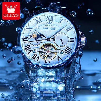 OLEVS 7013 Men's Watch - Moon Phase, Mechanical Automatic, Hollow Flywheel, Waterproof