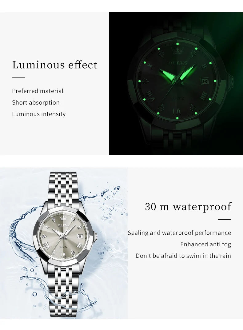 OLEVS 9931L Elegant Fashion Watch - Luxury, Waterproof, Stainless Steel, Luminous Date