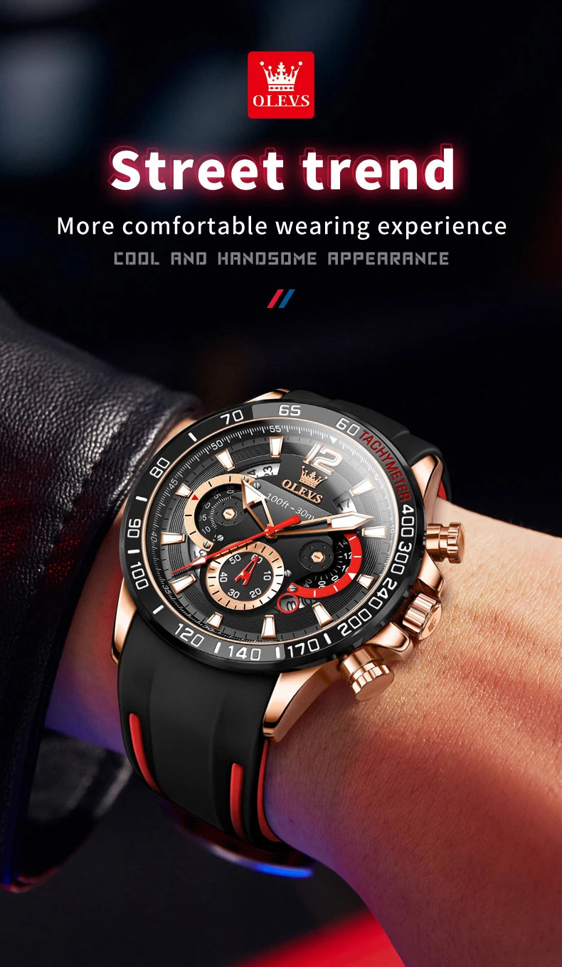 OLEVS 9936 Men's Watch - Luxury, Silicone Strap, Waterproof, Chronograph, Night Light