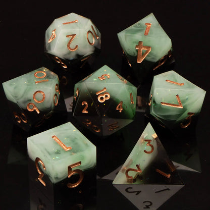 7-Piece Handmade Resin DnD Dice Set - Sharp Edge RPG Dice