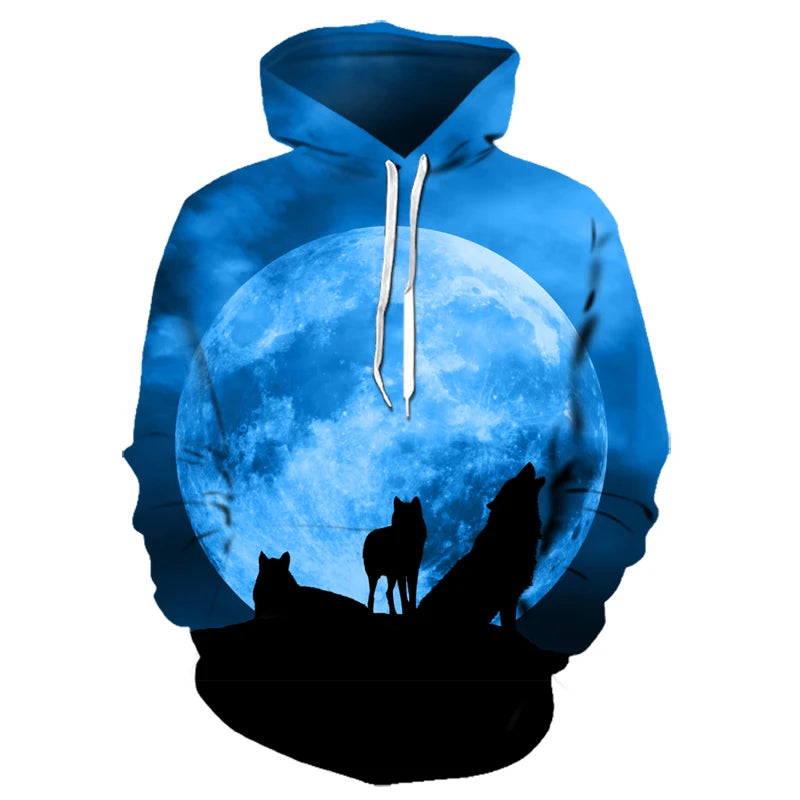 Wolf 3D Print Hoodie - Polyester O-Neck Oversized Streetwear