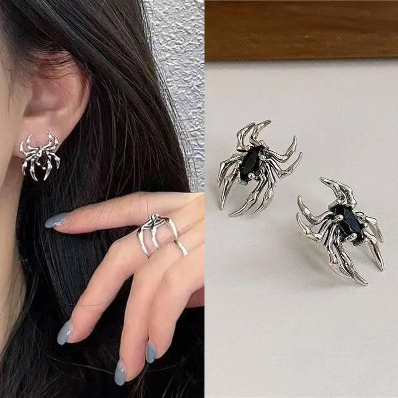Silver Spider Stud Earrings