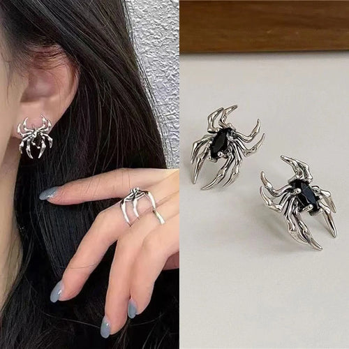 Silver Spider Stud Earrings