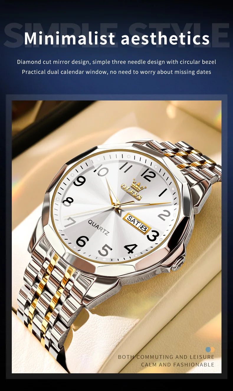 OLEVS 9931 Men's Watch - Rhombus Mirror, Waterproof, Luminous, Stainless Steel, Date Week