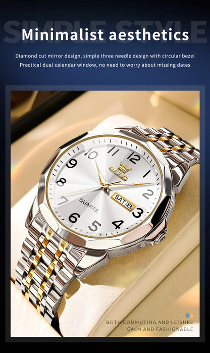 OLEVS 9931 Men's Watch - Rhombus Mirror, Waterproof, Luminous, Stainless Steel, Date Week