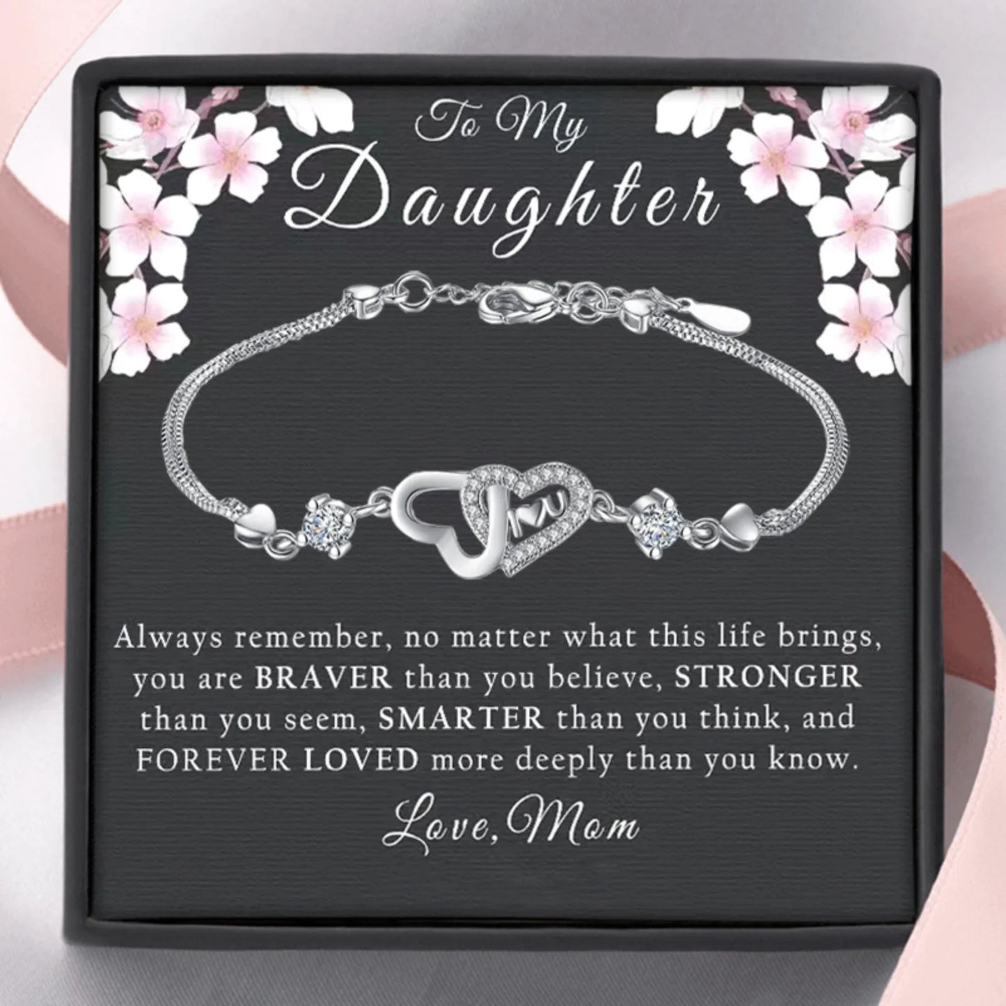 To My Daughter Heart Bracelet - Birthday Gift with Card and Box