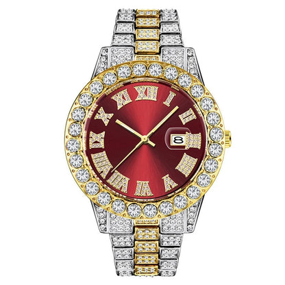 TVK Unisex Rhinestone Quartz Watch - Roman Numeral, Stainless Steel, Auto Date, Shock Resistant