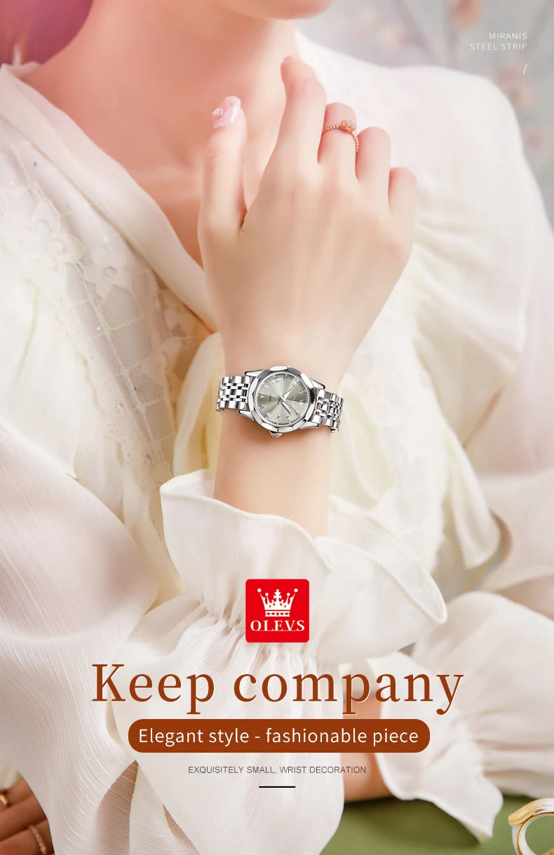 OLEVS 9931L Women's Watch - Elegant Fashion, Luxury, Waterproof, Stainless Steel, Luminous Date