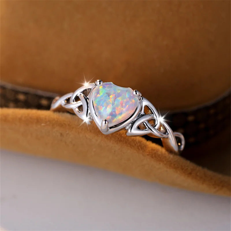 Mystic Fire Opal Heart Ring for Women – Gold & Silver
