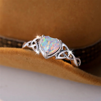 Mystic Fire Opal Heart Ring for Women – Gold & Silver