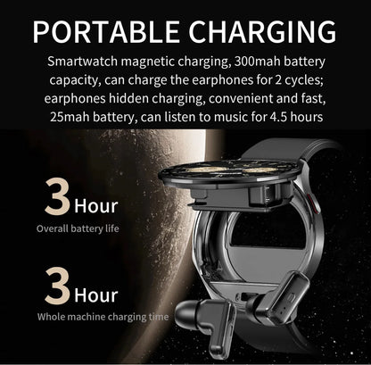 2-in-1 Smartwatch with TWS Earbuds - 1.39" IPS, Heart Rate, IP67, Bluetooth 5.0, 300mAh