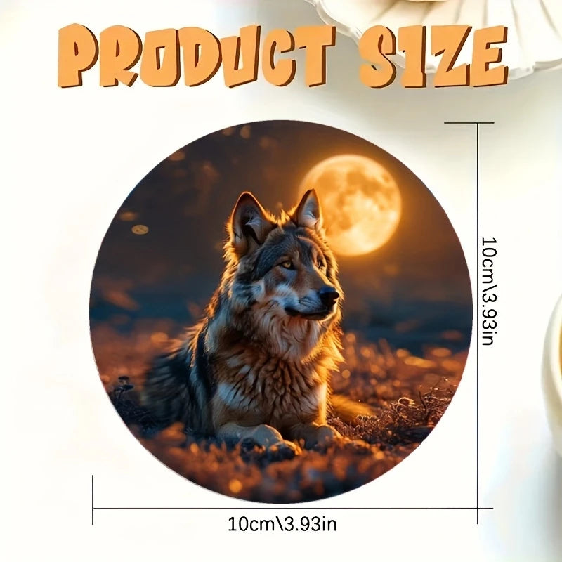 Wolf Theme Wooden Coasters Set - 6 Pieces Desktop Insulation Mats