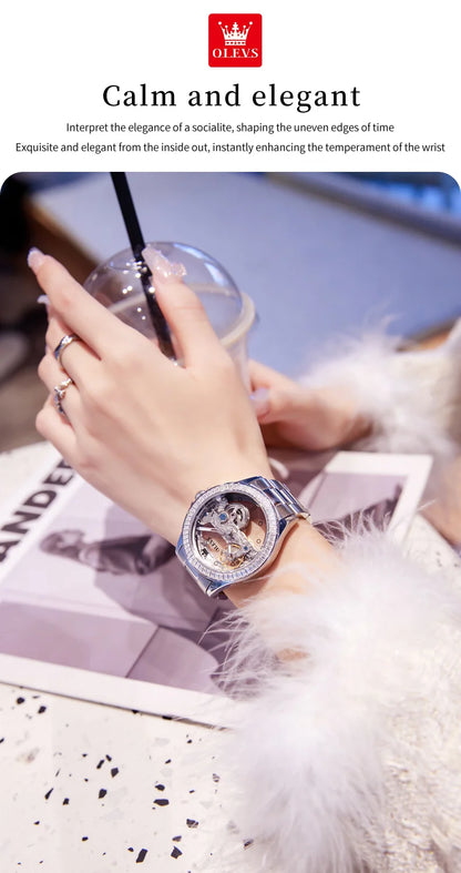 OLEVS 6699 Automatic Mechanical Watch - Transparent 40mm Big Dial, Bracelet Set, Luxury