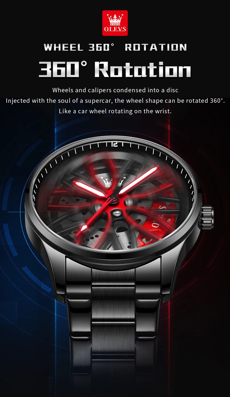 OLEVS 9937 Men's Watch - Fashion, Rotatable Wheel Hub Dial, Waterproof, Luminous, Gifts