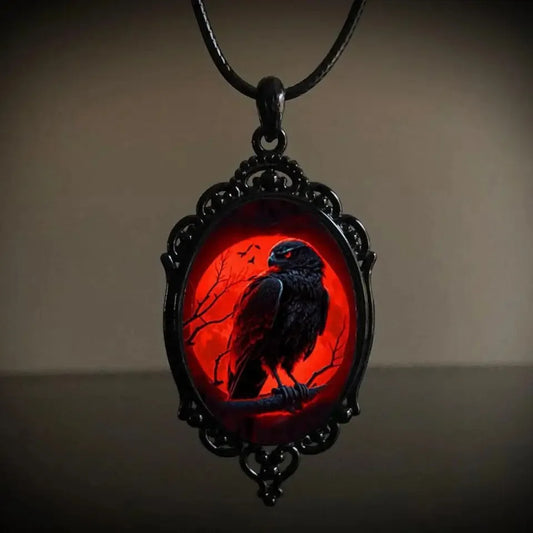 Gothic Vampire Owl Cameo Necklace - Glass Pendant Choker